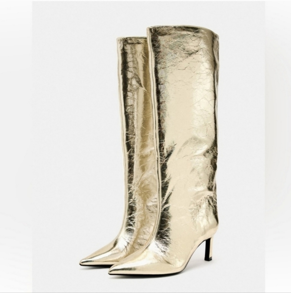 Zara Gold Heeled Boots